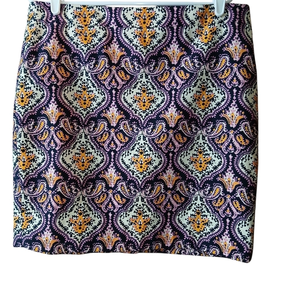 J. Crew The Pencil Skirt Size 12 Damask Paisley Medallion Pattern Multicolor